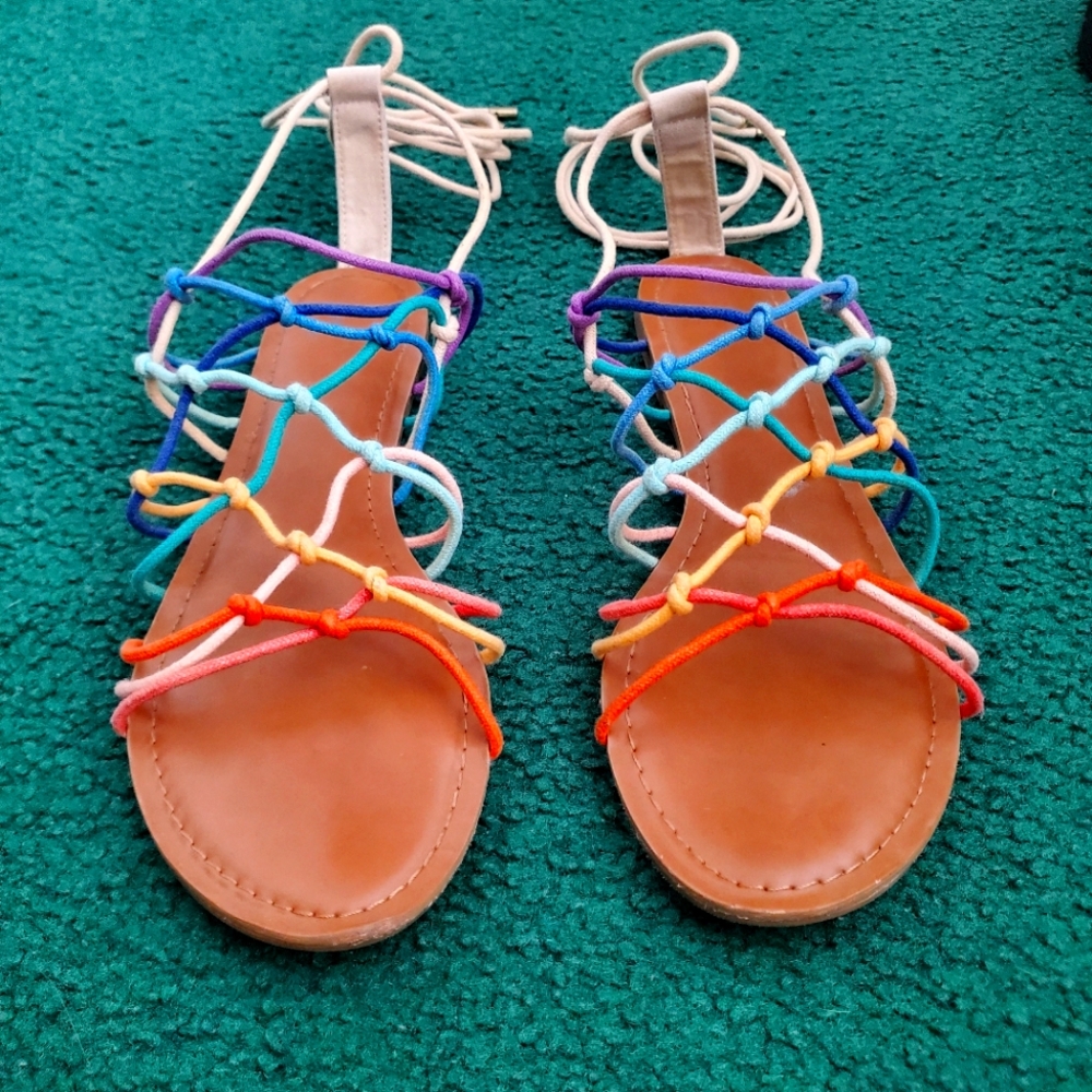 Rainbow Lace Up Sandals Size 11